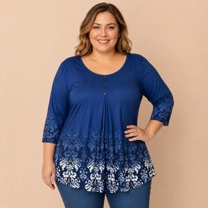 Damask Print Women's XXL Plus Tunic Top Grandmacore Ombre Dark Academia Chic